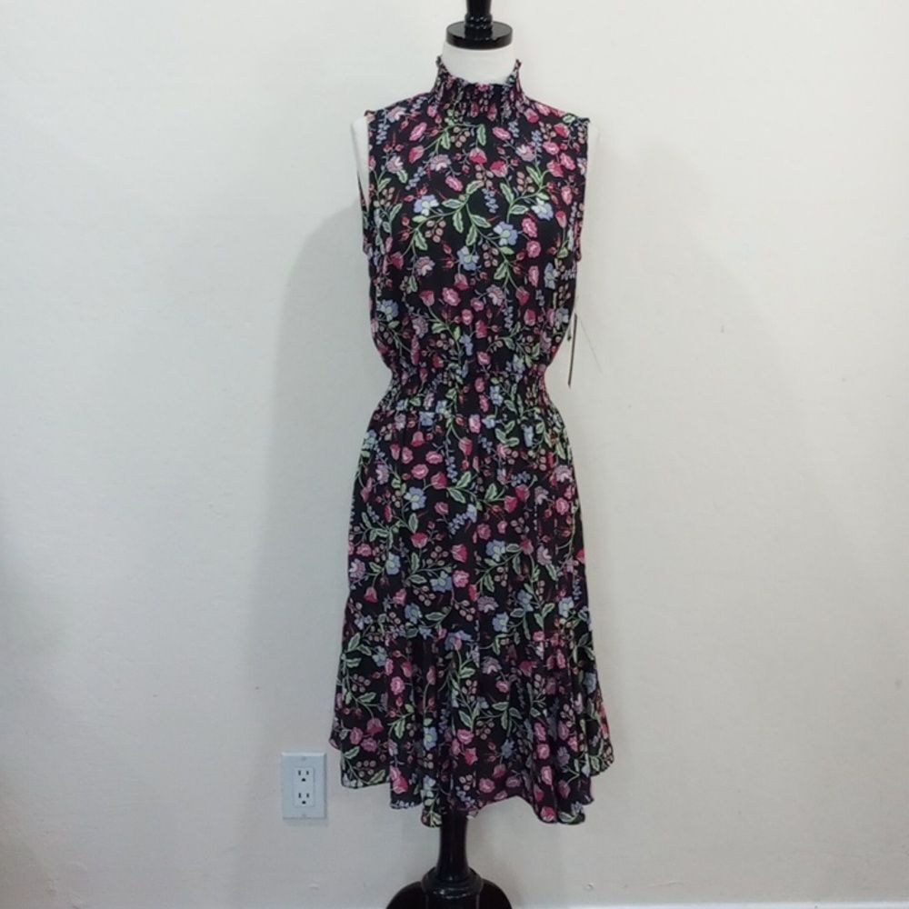 Nanette Lepore Sleeveless Mock Neck Pleated Floral Midi Dress - 8 - New! $138